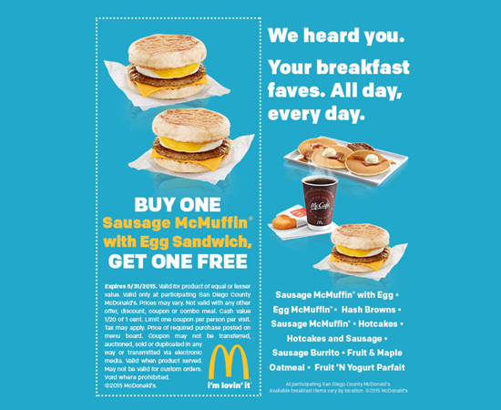 San Diego County McDonald's Test of All-Day Breakfast