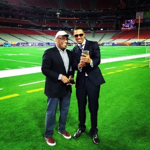 A Feb. 1, 2015 post from @todayshow's Instagram account: "Al on the field at the #SuperBowl with #NickCannon. #TODAYShow #SuperBowlTODAY (photo via @alroker)" 